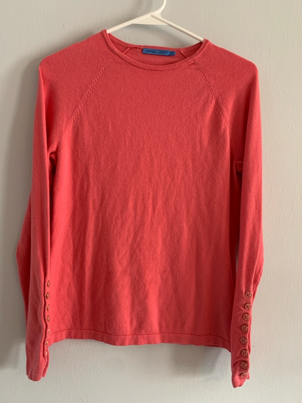 J. MCLAUGHLIN Timeless Staple Coral Crewneck Button-Cuff Sweater